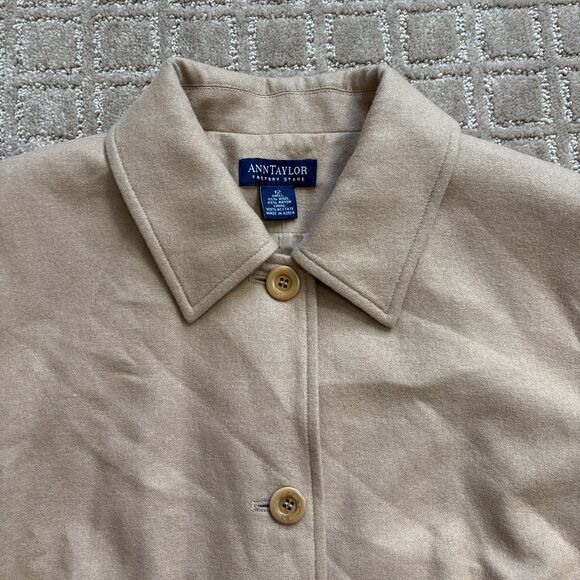 Ann Taylor VTG Wool Blend Jacket Coat Women's 12 Tan Preppy Button Up NWT - Picture 2 of 7